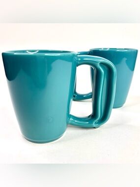 Jamber USA Ergo Handle Teal Blue Ceramic 12oz Coffee Mugs Set of 2